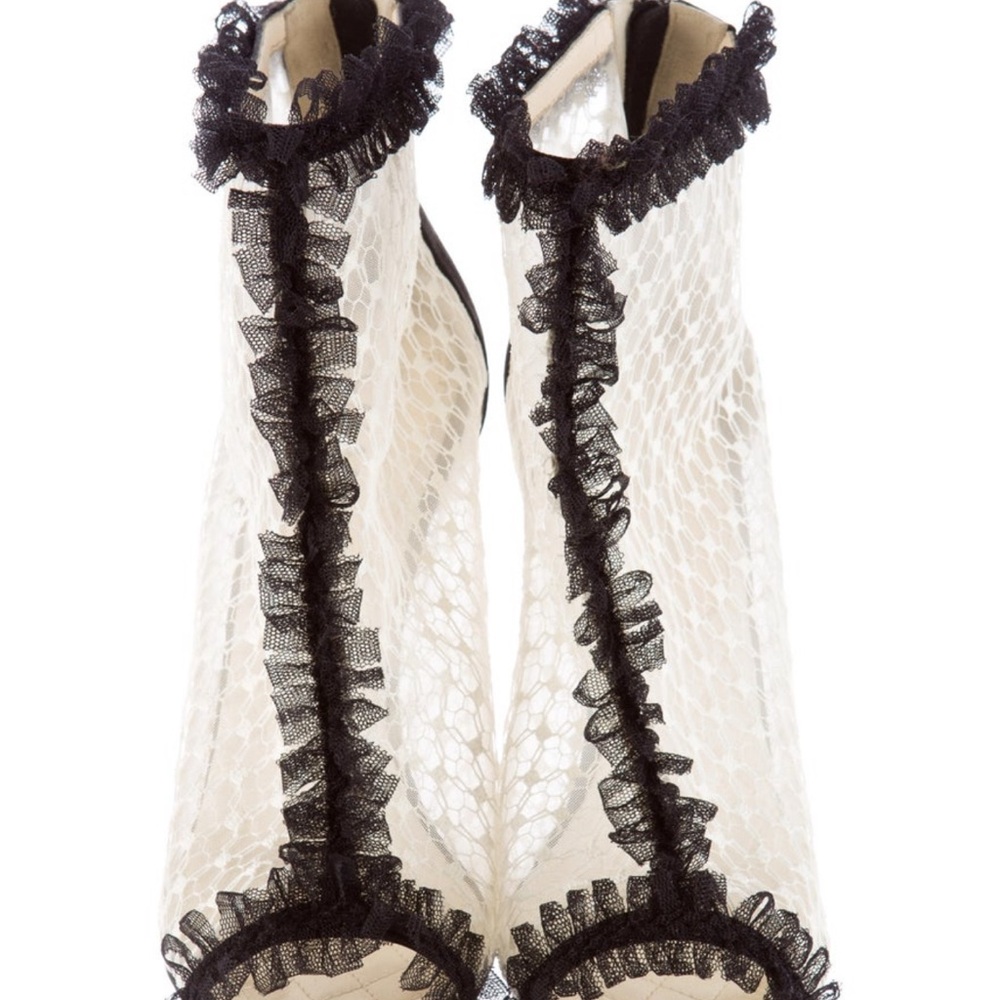 CHANEL Black and Cream Lace Ankle Boots - Picture 2 of 7